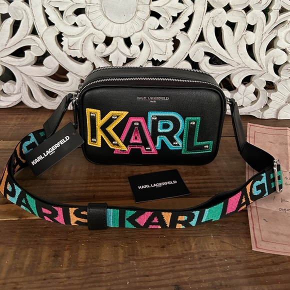 Karl Lagerfeld Handbags - KARL LAGERFELD, Black/Fire Multi Cross Body Bag!